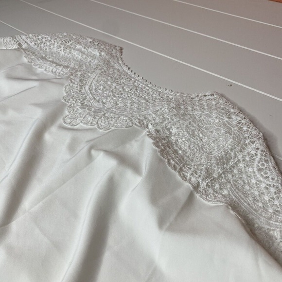Crochet‎ Embroidery Lace Blouses Women Lace Stitching Tie Waist White Shirt M - Picture 6 of 10